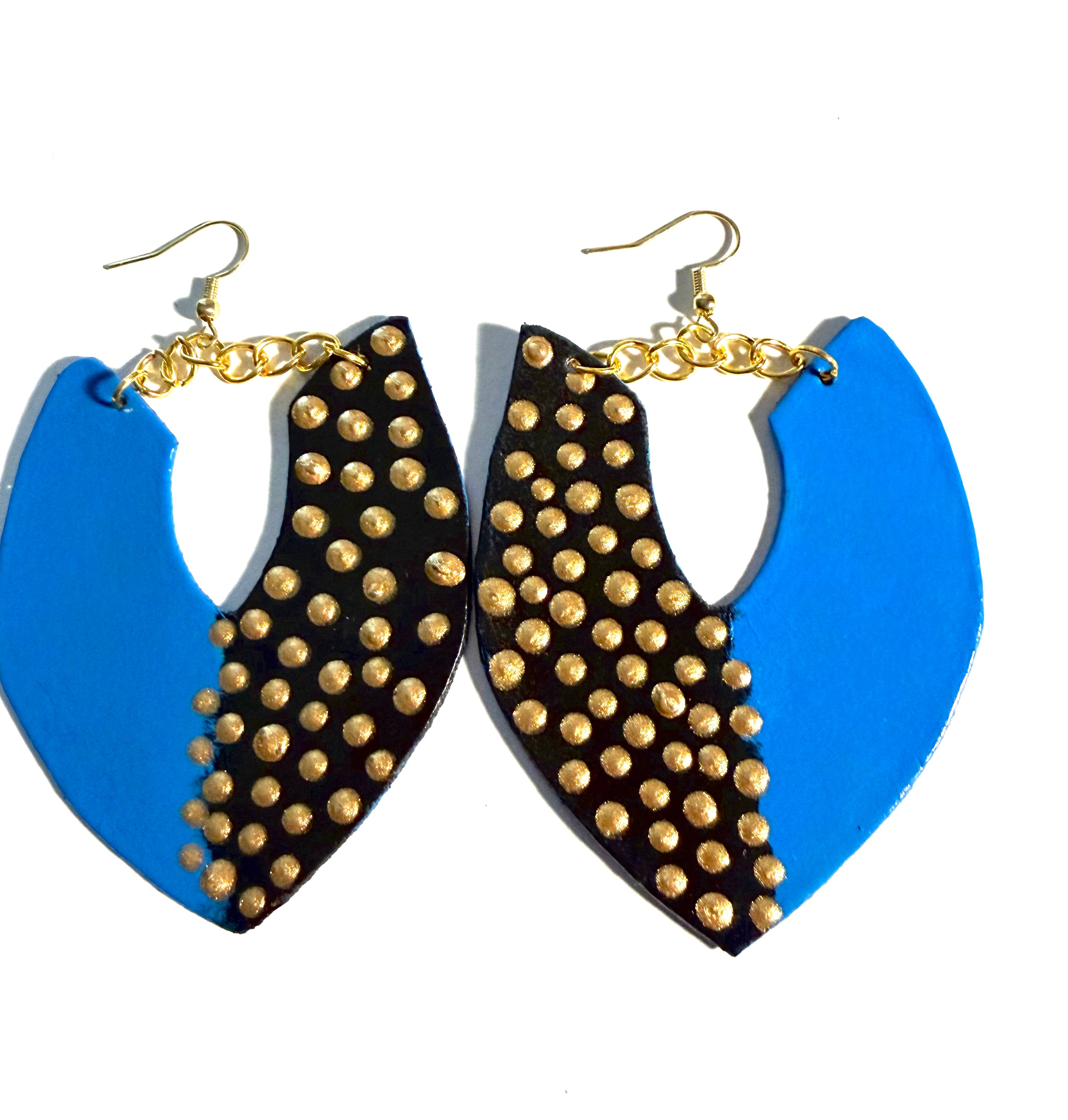 Royal Blue & Gold Statement Earrings – Handcrafted Afrocentric Design