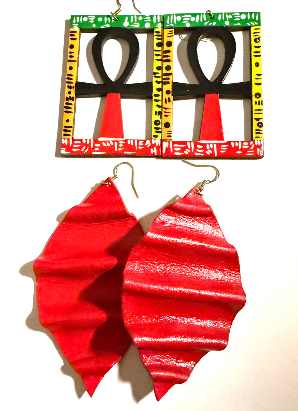 Afrocentric Red Statement Earrings | Lightweight Handmade Leather Earrings | Bold African Inspired Jewelry | Melanin Creations